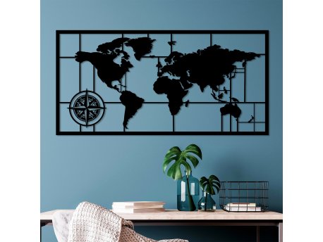 WALLXPERT Dekorativni metalni zidni dodatak World Map 9 L
