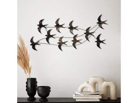 WALLXPERT Dekorativni metalni zidni dodatak Flock of Swallows 3
