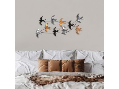 WALLXPERT Dekorativni metalni zidni dodatak Flock of Swallows 2