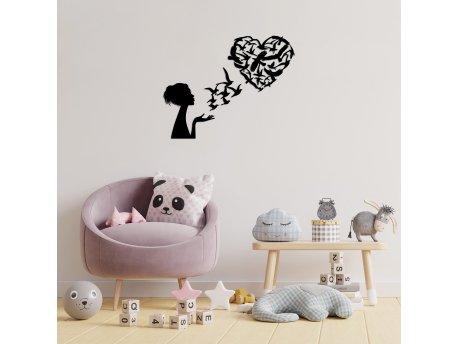 WALLXPERT Dekorativni metalni zidni dodatak Birds Woman Heart 465
