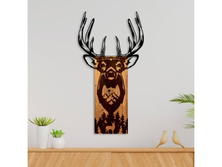 WALLXPERT Dekorativni drveni zidni dodatak Deer in Mountain