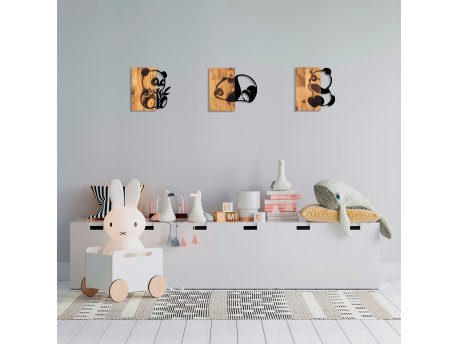 WALLXPERT Dekorativni drveni zidni dodatak Pandas 335