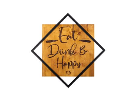 WALLXPERT Dekorativni drveni zidni dodatak Eat Drink Be Happy