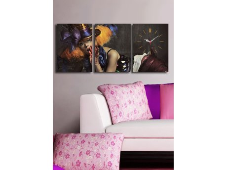 WALLXPERT Dekorativni zidni sat od platna (3 komada) 3P3040CS 60