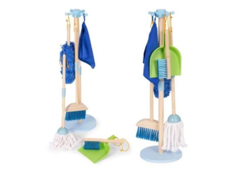 ECO TOYS Drveni set za ciscenje za decu -metla, mop i djubrovnik, 7 delova