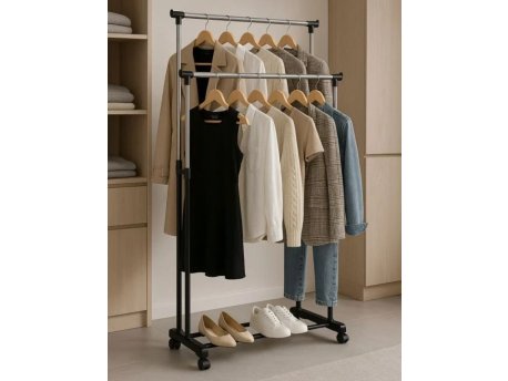 ModernHome Univerzalni dvostruki stalak za odecu sa podesivom visinom, tockicima i 2 sine