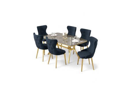 HANAH HOME Rasklopivi trpezarijski sto i stolice (7 delova) Esla Anthracite Gold