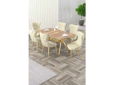 HANAH HOME Rastegljivi trpezarijski sto i stolice (7 delova) Esla Hrast Gold Cream