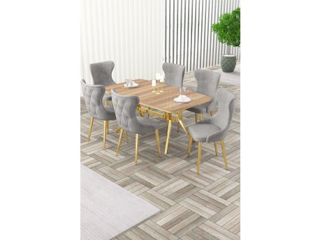 HANAH HOME Rasklopivi trpezarijski sto i stolice (7 delova) Esla Hrast Gold Grey