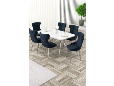 HANAH HOME Rasklopivi trpezarijski sto i stolice (7 delova) Esla White Marble Chrome Anthracite