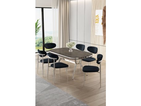 HANAH HOME Set trpezarijskog stola i stolica (7 delova) Olya Anthracite Chrome