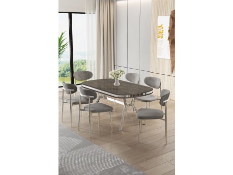 HANAH HOME Set trpezarijskog stola i stolica (7 delova) Olya Anthracite Chrome Grey