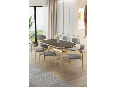 HANAH HOME Set trpezarijskog stola i stolica (7 delova) Olya Anthracite Gold Grey
