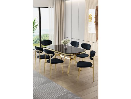 HANAH HOME Set trpezarijskog stola i stolica (7 delova) Olya Black Marble Gold Anthracite
