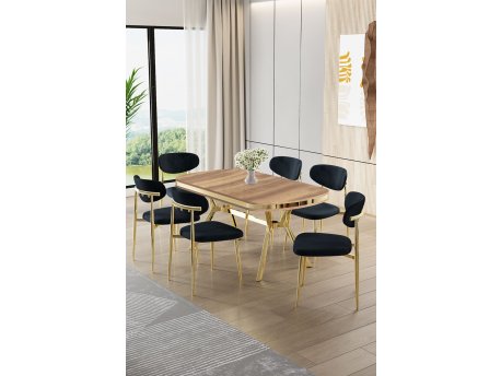 HANAH HOME Set trpezarijskog stola i stolica (7 delova) Olya Hrast Gold Anthracite