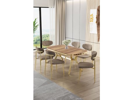 HANAH HOME Set trpezarijskog stola i stolica (7 delova) Olya Hrast Gold Cappuccino