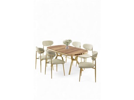 HANAH HOME Set trpezarijskog stola i stolica (7 delova) Olya Hrast Gold Cream