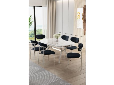 HANAH HOME Set trpezarijskog stola i stolica (7 delova) Olya White Marble Chrome Anthracite
