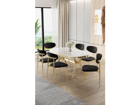 HANAH HOME Set trpezarijskog stola i stolica (7 delova) Olya White Marble Gold Black