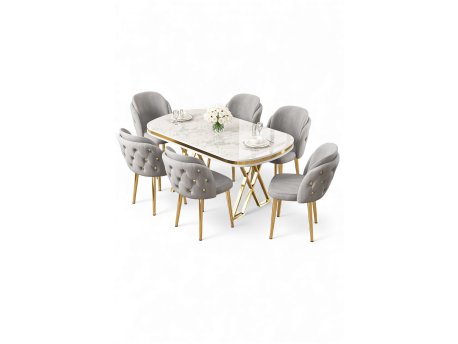 HANAH HOME Set trpezarijskog stola i stolica (7 delova) Zae White Marble Gold Grey