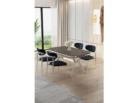 HANAH HOME Set trpezarijskog stola i stolica (5 delova) Olya Anthracite Chrome