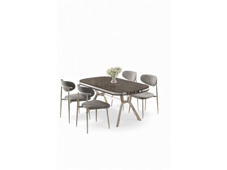 HANAH HOME Set trpezarijskog stola i stolica (5 delova) Olya Anthracite Chrome Grey