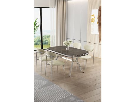HANAH HOME Set trpezarijskog stola i stolica (5 delova) Olya Anthracite Chrome Cream