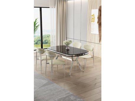 HANAH HOME Set trpezarijskog stola i stolica (5 delova) Olya Black Marble Chrome Cream