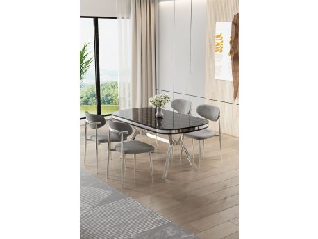 HANAH HOME Set trpezarijskog stola i stolica (5 delova) Olya Black Marble Chrome Grey