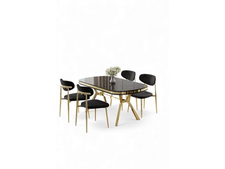 HANAH HOME Set trpezarijskog stola i stolica (5 delova) Olya Black Marble Gold Black