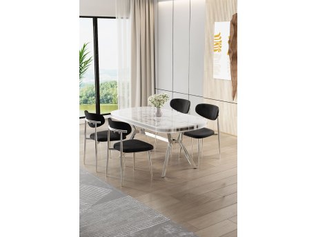 HANAH HOME Set trpezarijskog stola i stolica (5 delova) Olya White Marble Chrome Black