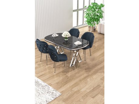 HANAH HOME Set trpezarijskog stola i stolica (5 delova) Zae Black Marble Chrome Anthracite