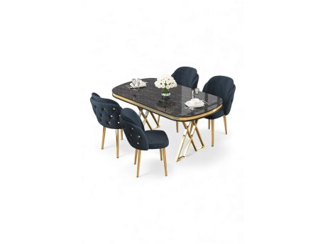 HANAH HOME Set trpezarijskog stola i stolica (5 delova) Zae Black Marble Gold Anthracite