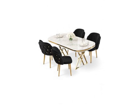 HANAH HOME Set trpezarijskog stola i stolica (5 delova) Zae White Marble Gold Black