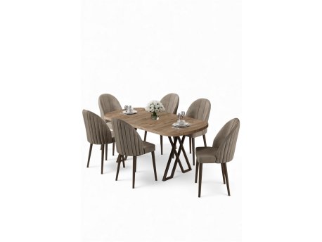 HANAH HOME Set trpezarijskog stola i stolica (7 delova) Kaye Atlantic Pine Cappuccino