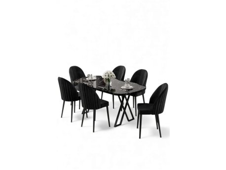 HANAH HOME Set trpezarijskog stola i stolica (7 delova) Kaye Black Marble Black