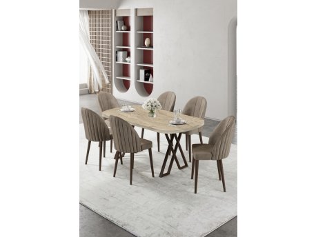 HANAH HOME Set trpezarijskog stola i stolica (7 delova) Kaye Travertine Cappuccino