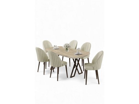HANAH HOME Set trpezarijskog stola i stolica (7 delova) Kaye Travertine Cream