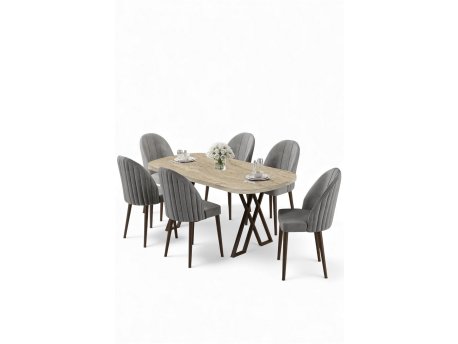 HANAH HOME Set trpezarijskog stola i stolica (7 delova) Kaye Travertine Grey