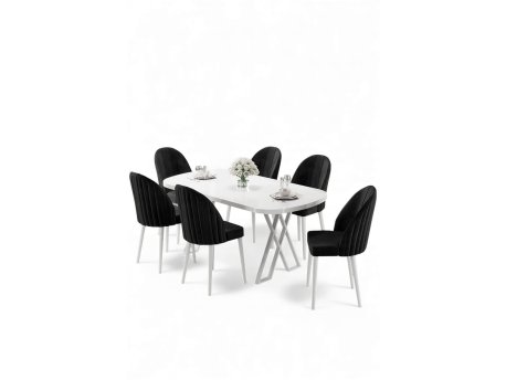 HANAH HOME Set trpezarijskog stola i stolica (7 delova) Kaye White Black