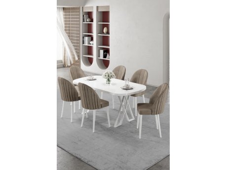 HANAH HOME Set trpezarijskog stola i stolica (7 delova) Kaye White Cappuccino
