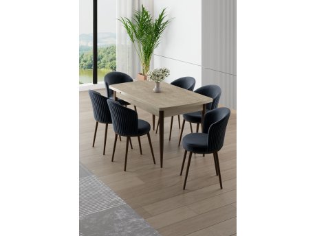 HANAH HOME Rasklopivi trpezarijski sto i stolice (7 delova) Asfel Travertine Anthracite