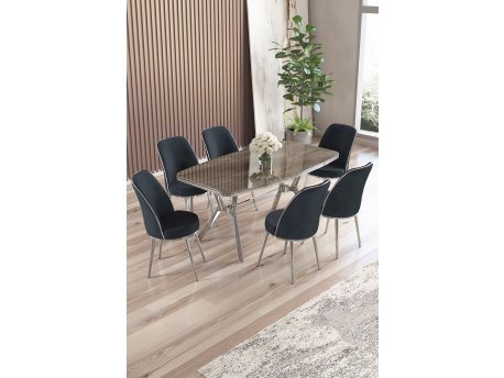 HANAH HOME Set trpezarijskog stola i stolica (7 delova) Lena Anthracite Chrome