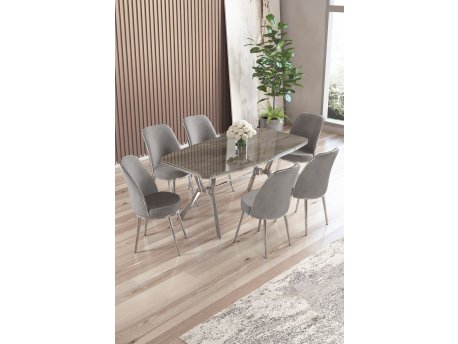 HANAH HOME Set trpezarijskog stola i stolica (7 delova) Lena Anthracite Chrome Grey