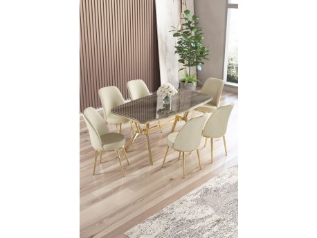 HANAH HOME Set trpezarijskog stola i stolica (7 delova) Lena Anthracite Gold Cream