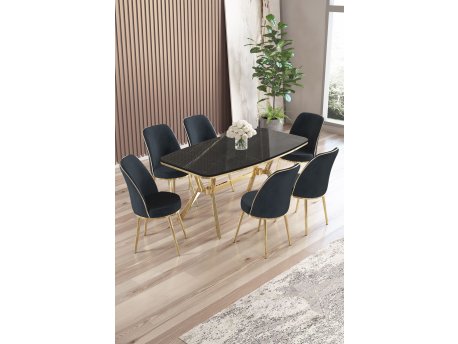 HANAH HOME Set trpezarijskog stola i stolica (7 delova) Lena Black Marble Gold Anthracite