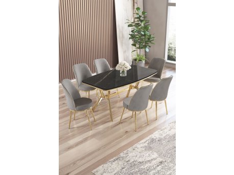 HANAH HOME Set trpezarijskog stola i stolica (7 delova) Lena Black Marble Gold Grey