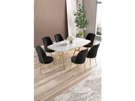 HANAH HOME Set trpezarijskog stola i stolica (7 delova) Lena White Marble Gold Black