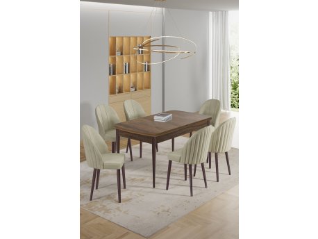 HANAH HOME Rasklopivi trpezarijski sto i stolice (7 delova) Enya Baroque Cream