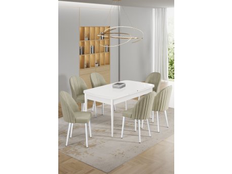 HANAH HOME Rasklopivi trpezarijski sto i stolice (7 delova) Enya White Cream